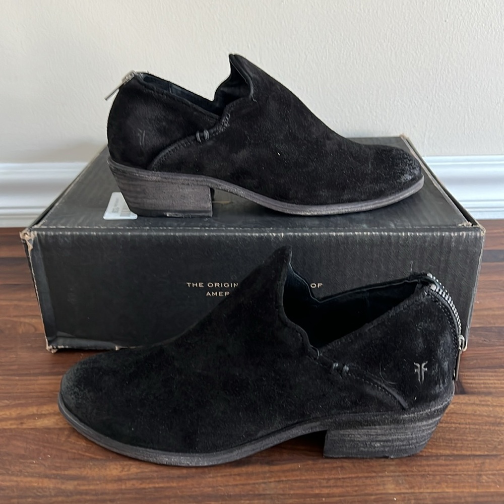 Frye Carson Shootie Black Suede Back Zipper Ankle Boots 7M - Picture 5 of 9